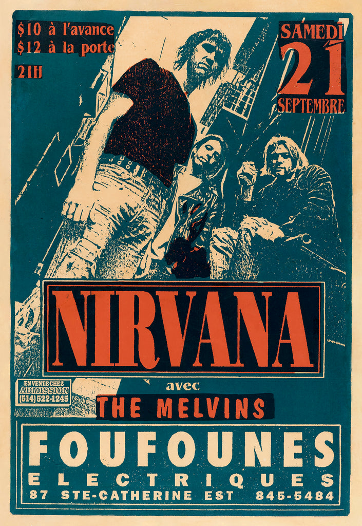 Nirvana, The Melvins Concert Poster Flyer. Foufounes Electiques - Montreal, Canada. c. 1991